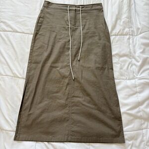 Casual Olive Maxi Skirt with Drawstring Waist